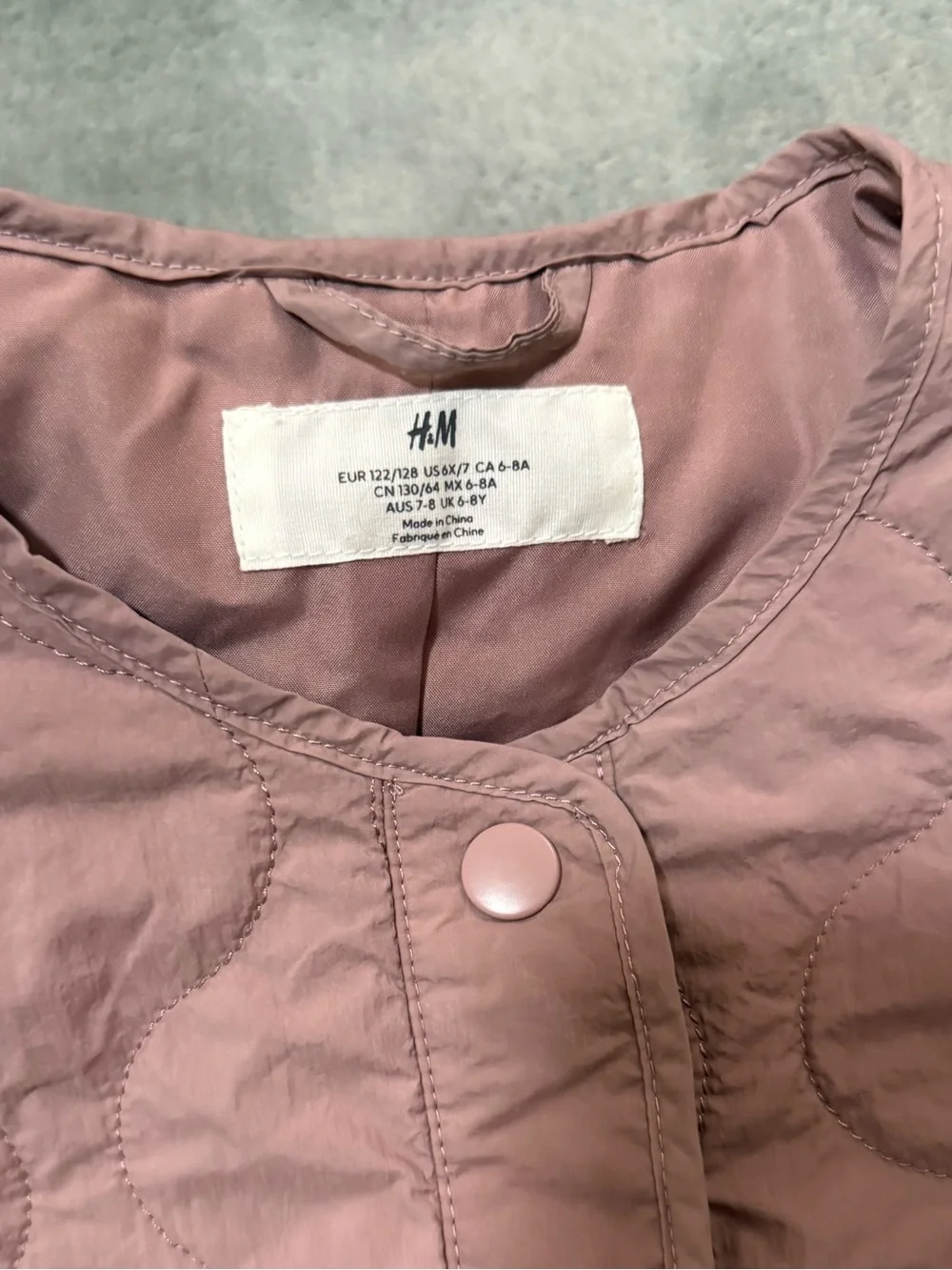 H&M Girls Quilted Jacket - Dusty Rose size 6-8